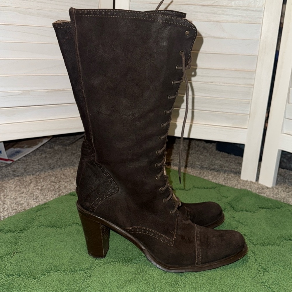 Kenneth Cole NEW YORK  Leather N Lace Suede Leather  Boots  Size 10